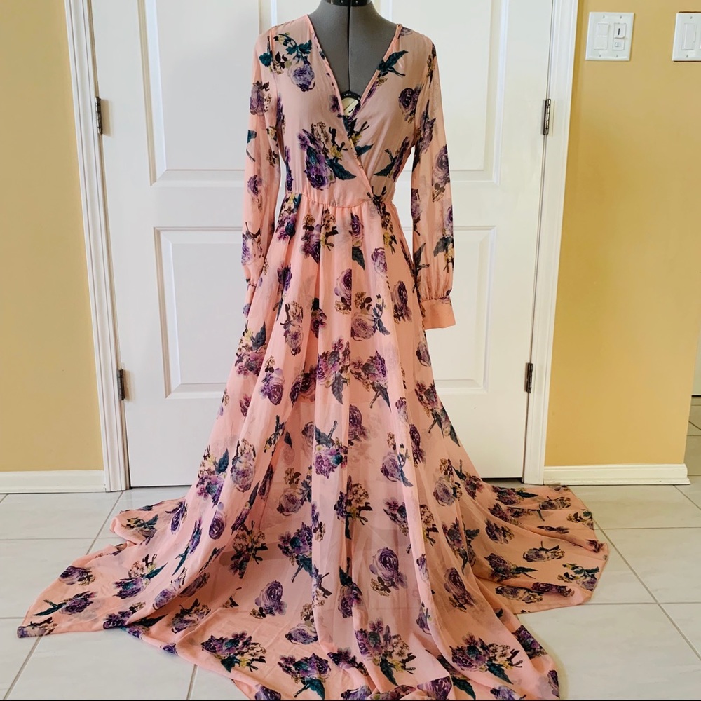 ❌SOLD❌🌸Windsor Pink Floral Chiffon Maxi Dress🌸